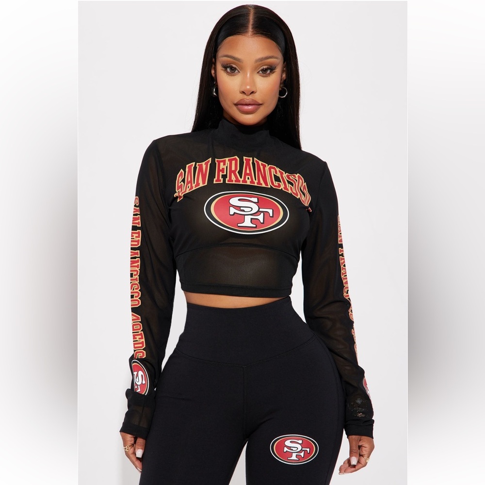 49ers jersey mesh crop long sleeve top